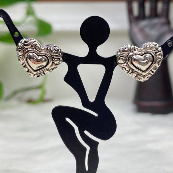 Silver Tone Heart Pierced Earrings - Picture 5 of 8